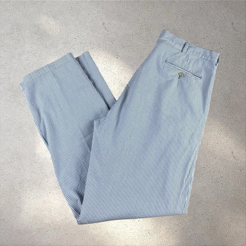 Polo Ralph Lauren Andrew Seersucker 36x34 Relaxed Fit 2 Pleat Dress Trousers